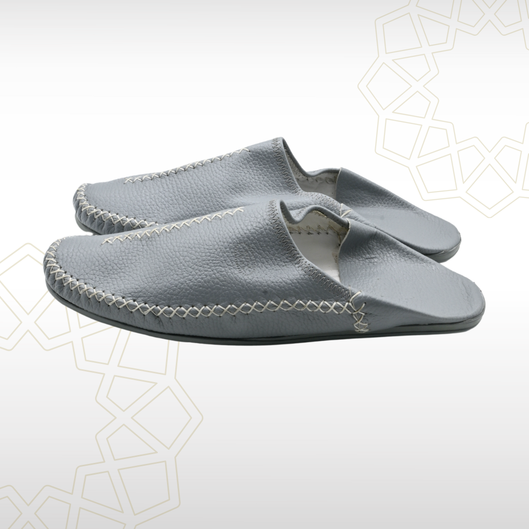 2 Babouche Grise Élégante en Cuir Véritable – Confort et Finesse Artisanale (41-46) - Image 2