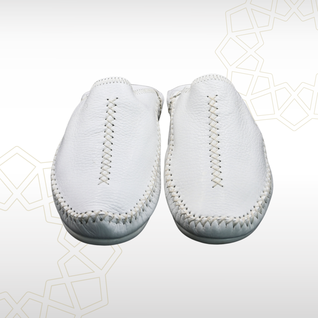 3 Babouche Homme en Cuir Véritable – Blanc Pur | Artisanat Chic du Maroc - Image 2