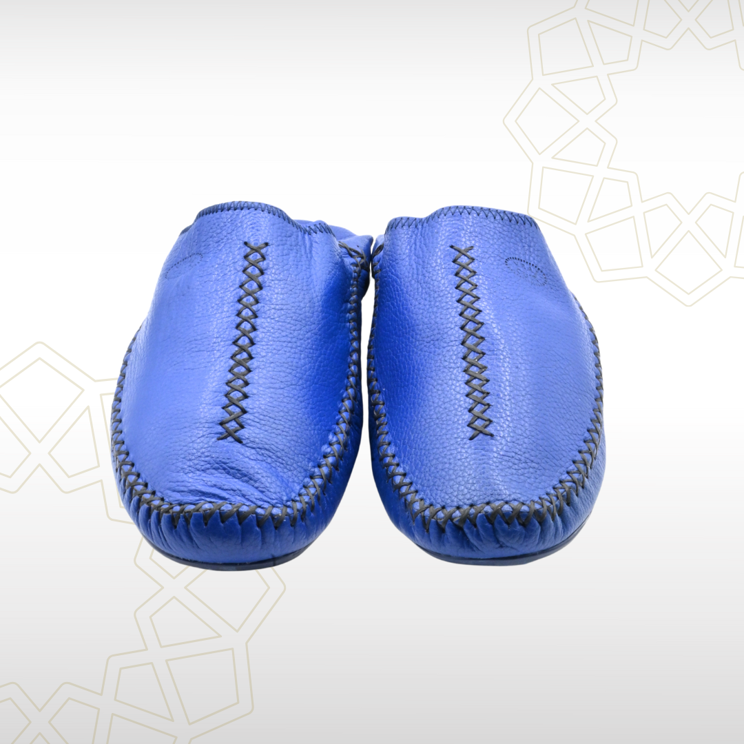 3 Babouche Homme en Cuir Véritable – Bleu Royal | Raffinement & Style Marocain - Image 2