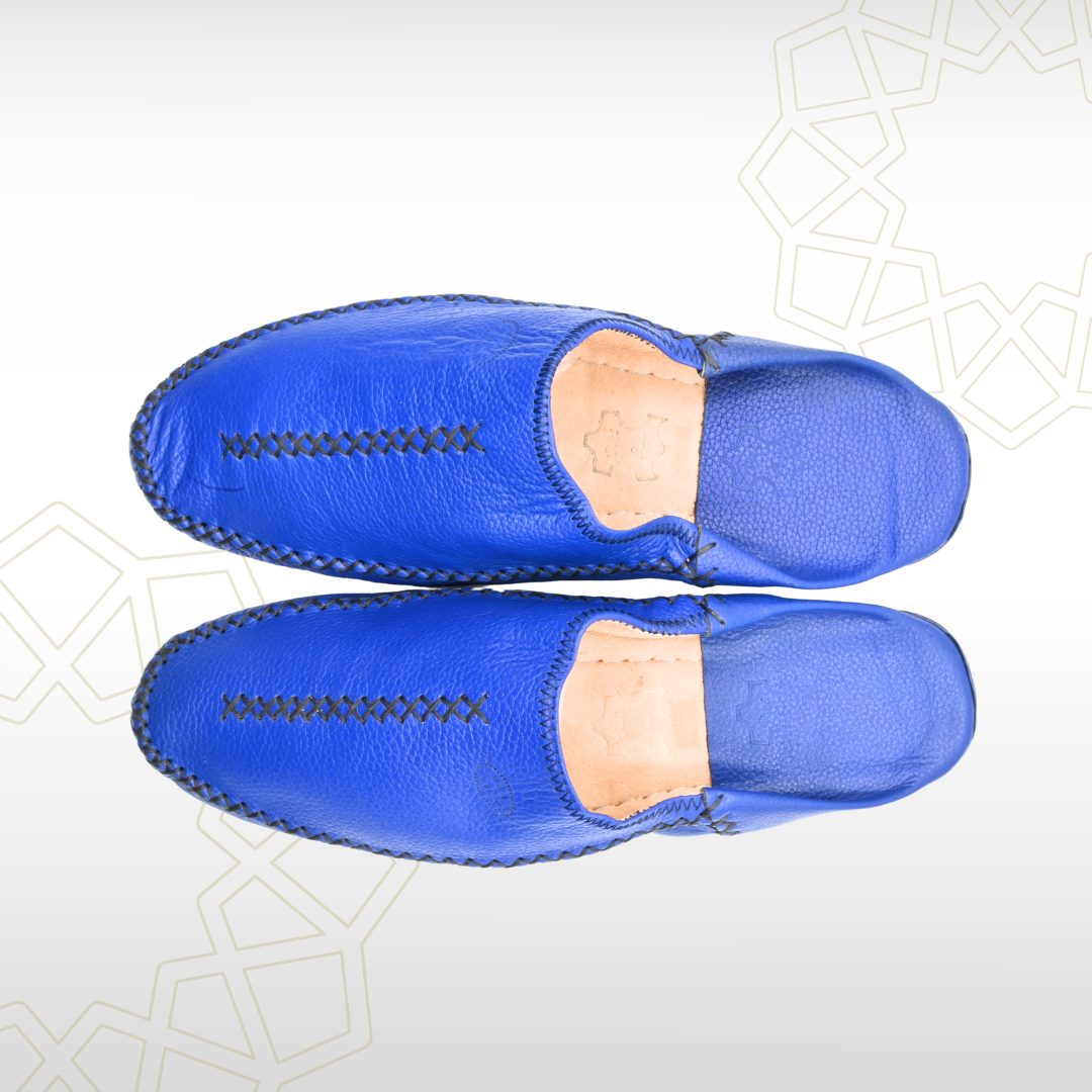 4 Babouche Homme en Cuir Véritable – Bleu Royal | Raffinement & Style Marocain - Image 4